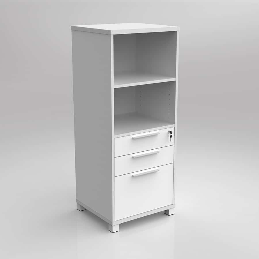 Network Vertical Tower Combo Storage Unit with Drawers - White Melamine