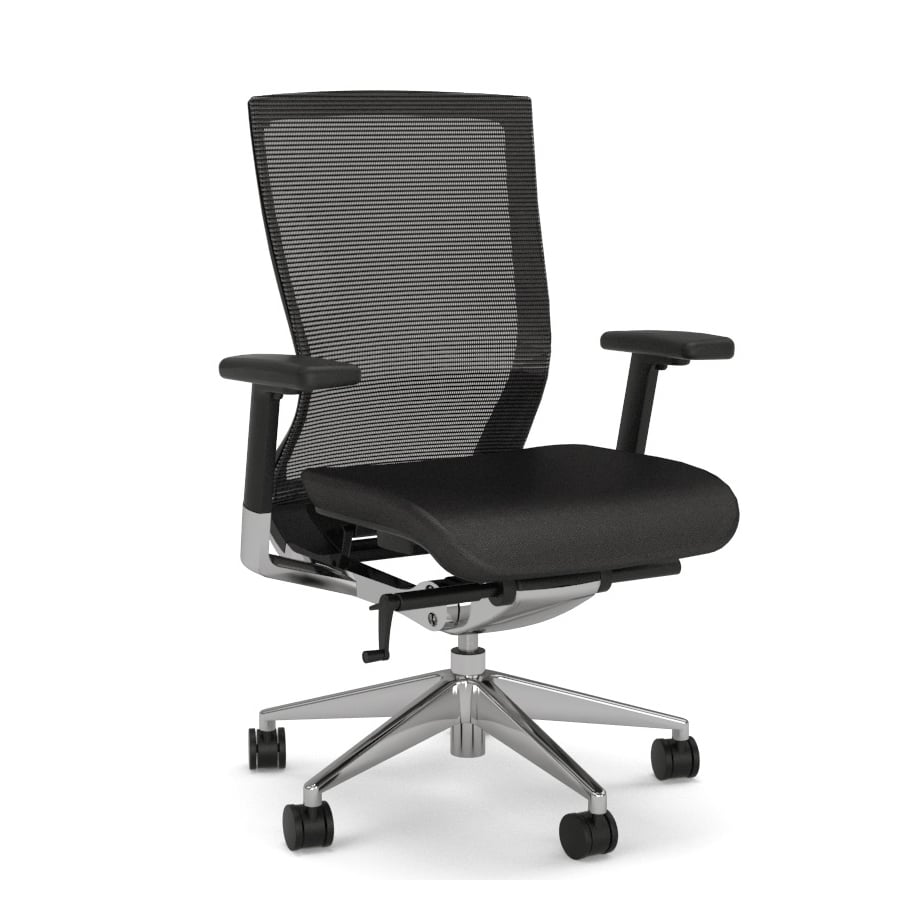X80 Executive Task Chair – Adjustable Arms – Black Mesh – Black PU Leather Seat