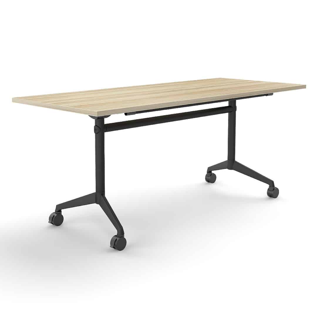 Mobile Flip Top Table - Rectangular - Black Frame - Oak Top