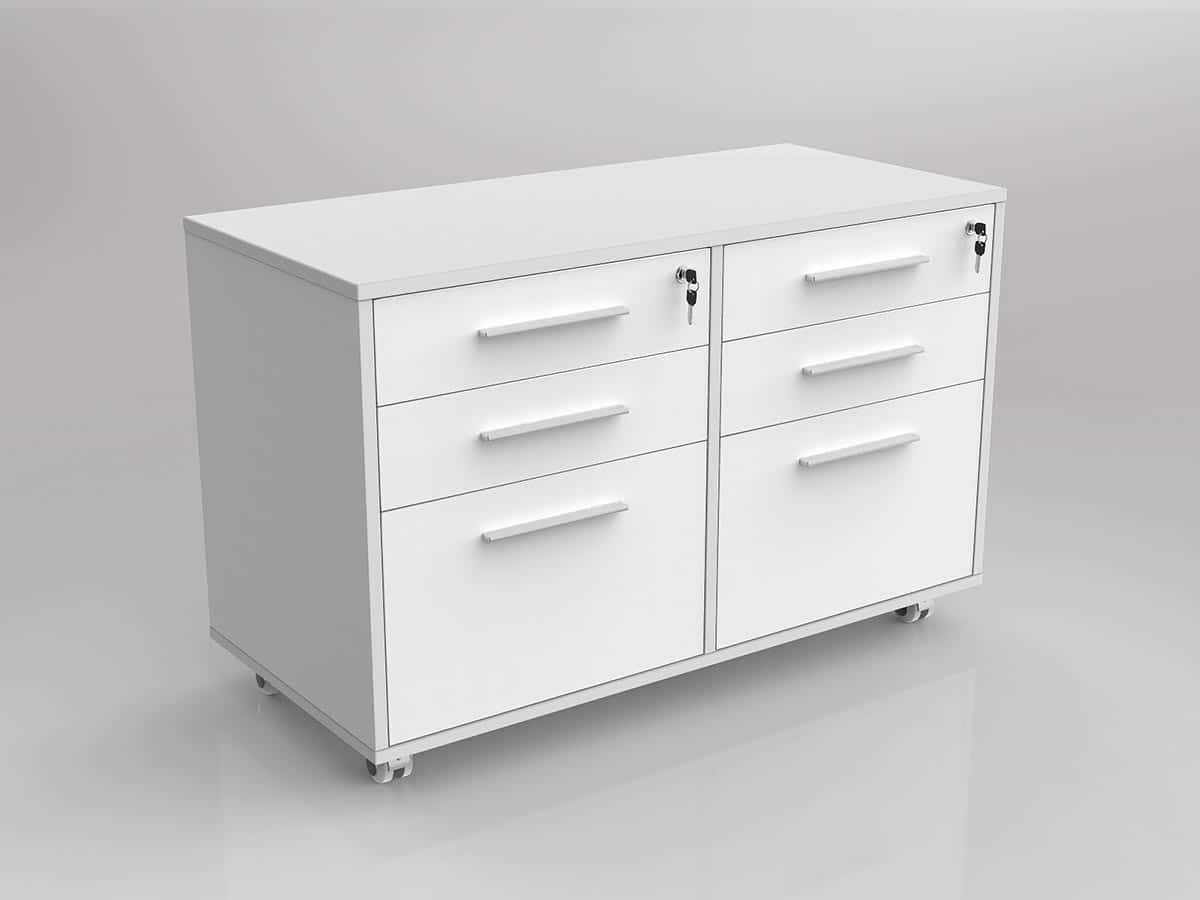 Network Mobile Caddy Pedestal - Double Sided 3 Drawer Unit - White Melamine