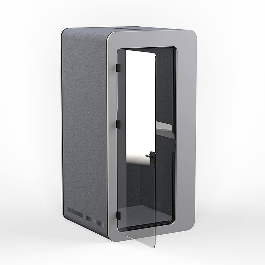 Qzone Soundproof Office Phone Booth Pod- White Melamine Front with Grey Acoustic Panels