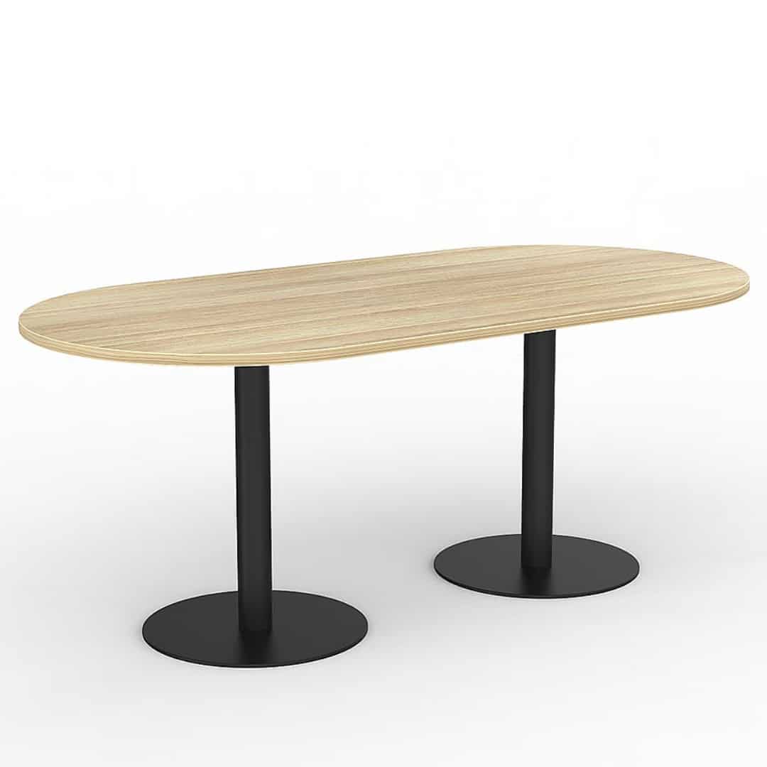 Classic - Twin Disc Base Meeting Table - Black Disc Base - Oak Top