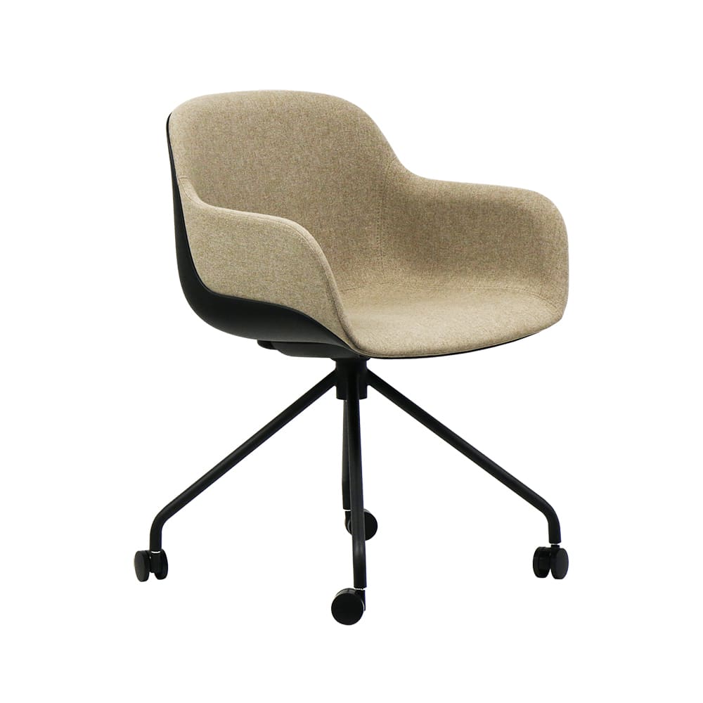 Venice YK Tub Chair with Armrest on Castors – Inner Upholstered – Outer Plastic Shell